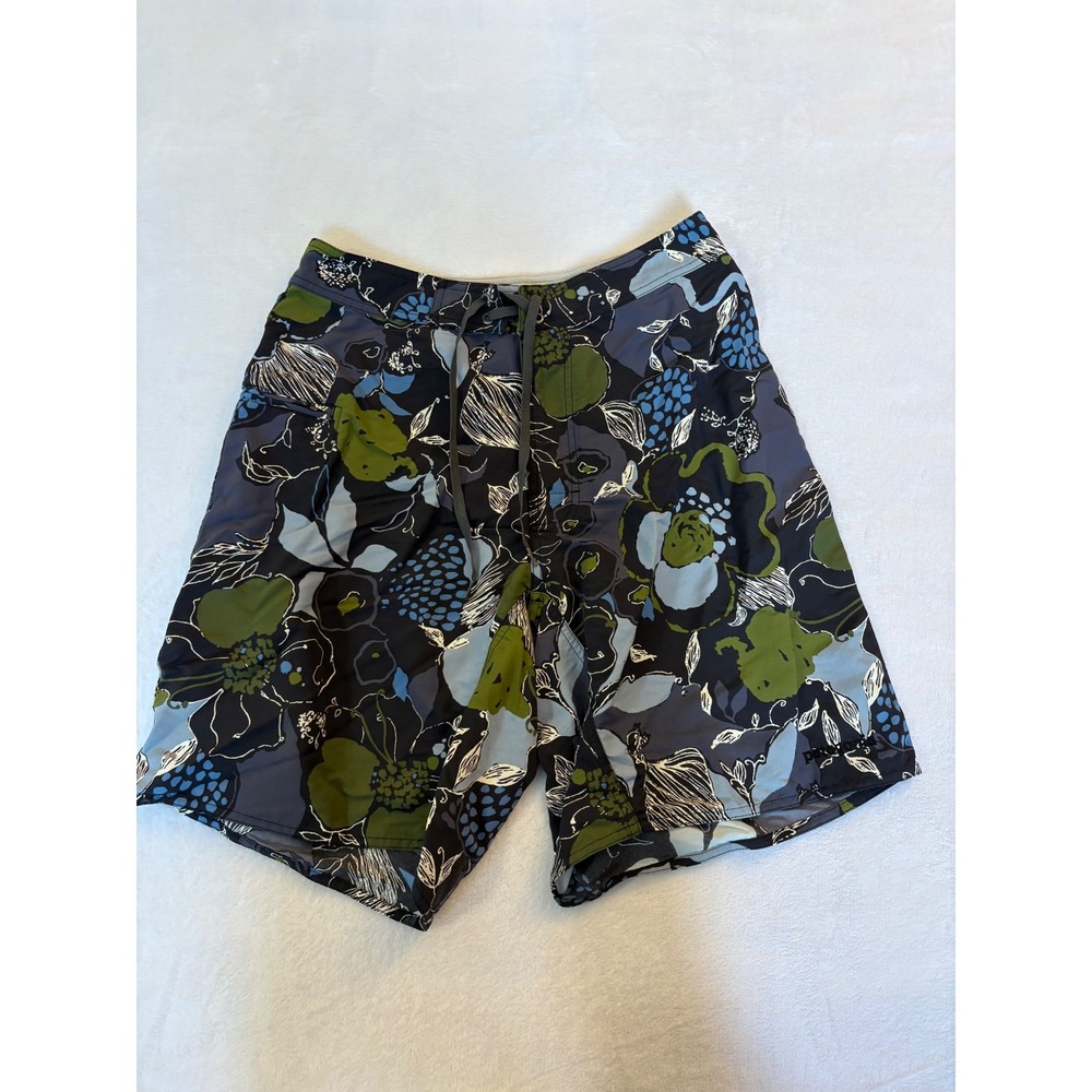 Patagonia Mens 31 Floral Board Shorts Blue Green Black Nylon Swim Trunks